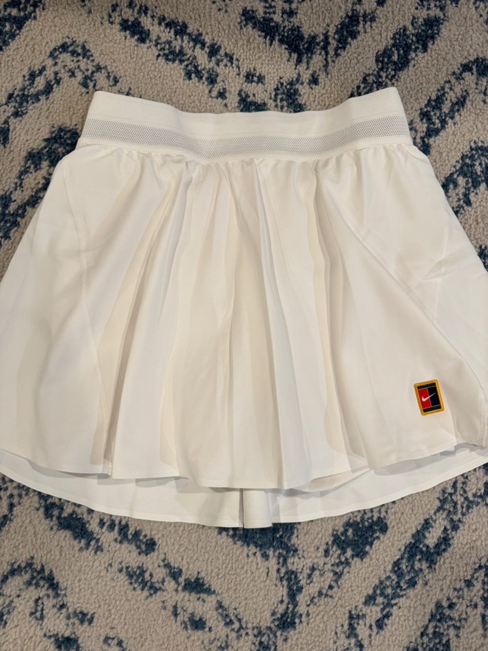 NIKE White Pleated Circle Skirt with Logo Patch
